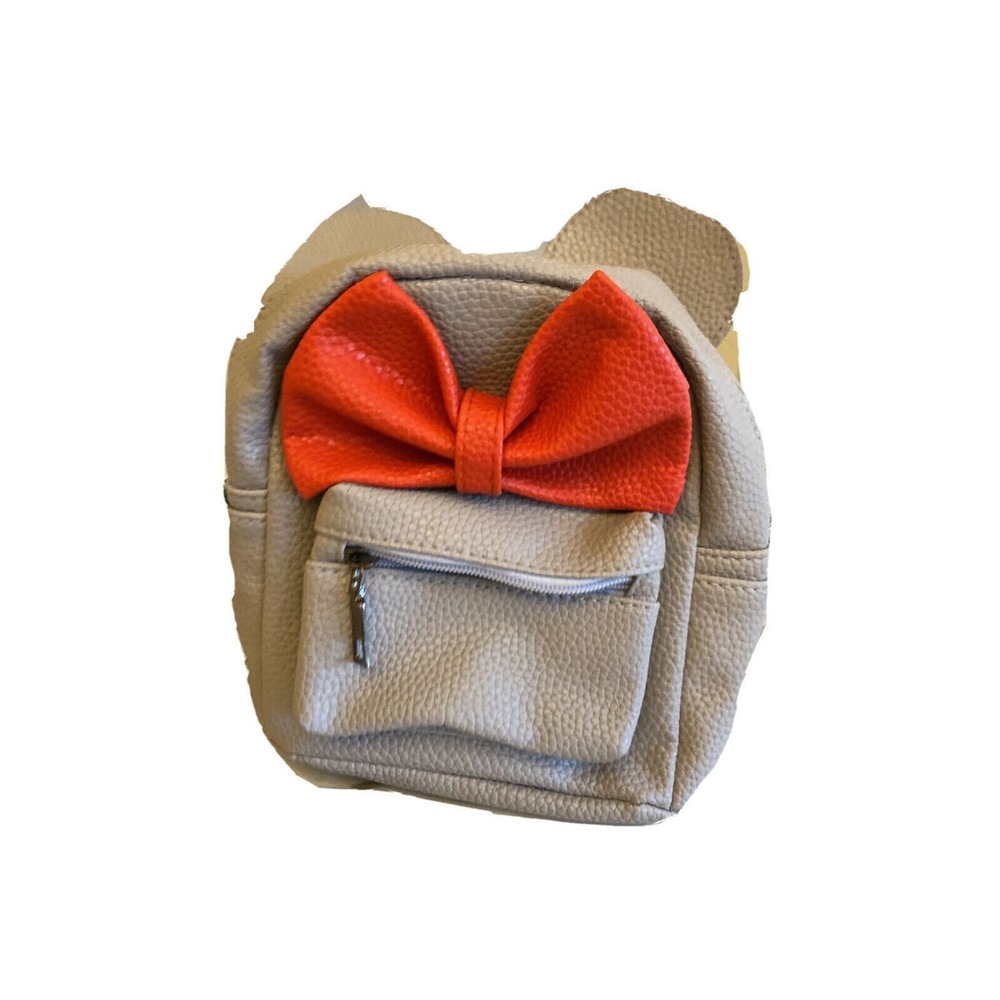 Mini Gray Backpack Red Bow Bag Small Mouse Ears Adjustable Straps